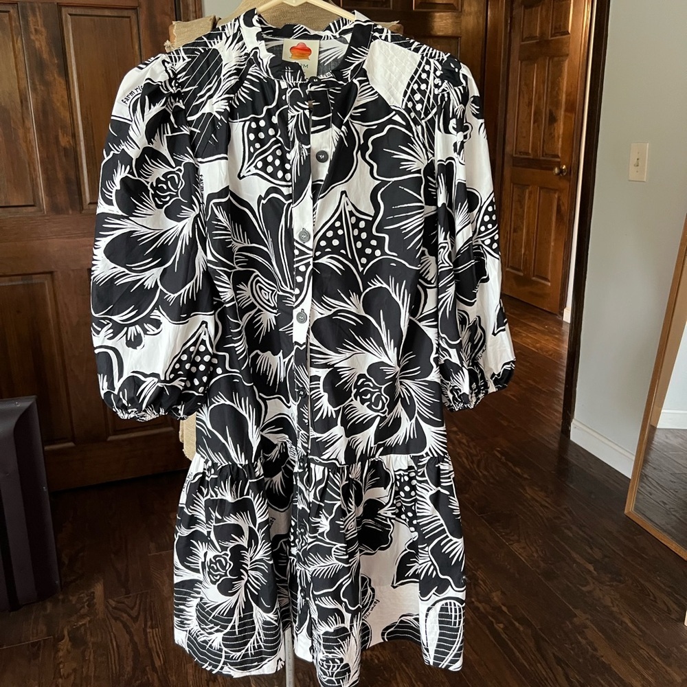 FARM Rio Chit Woodcut Black & White Minidress NWT - size M